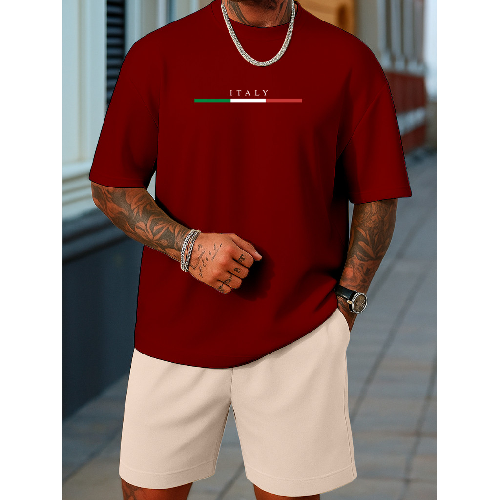 Conjunto Masculino Camiseta e Bermuda Itália 100% Algodão Estiloso Estampado Diversas Cores