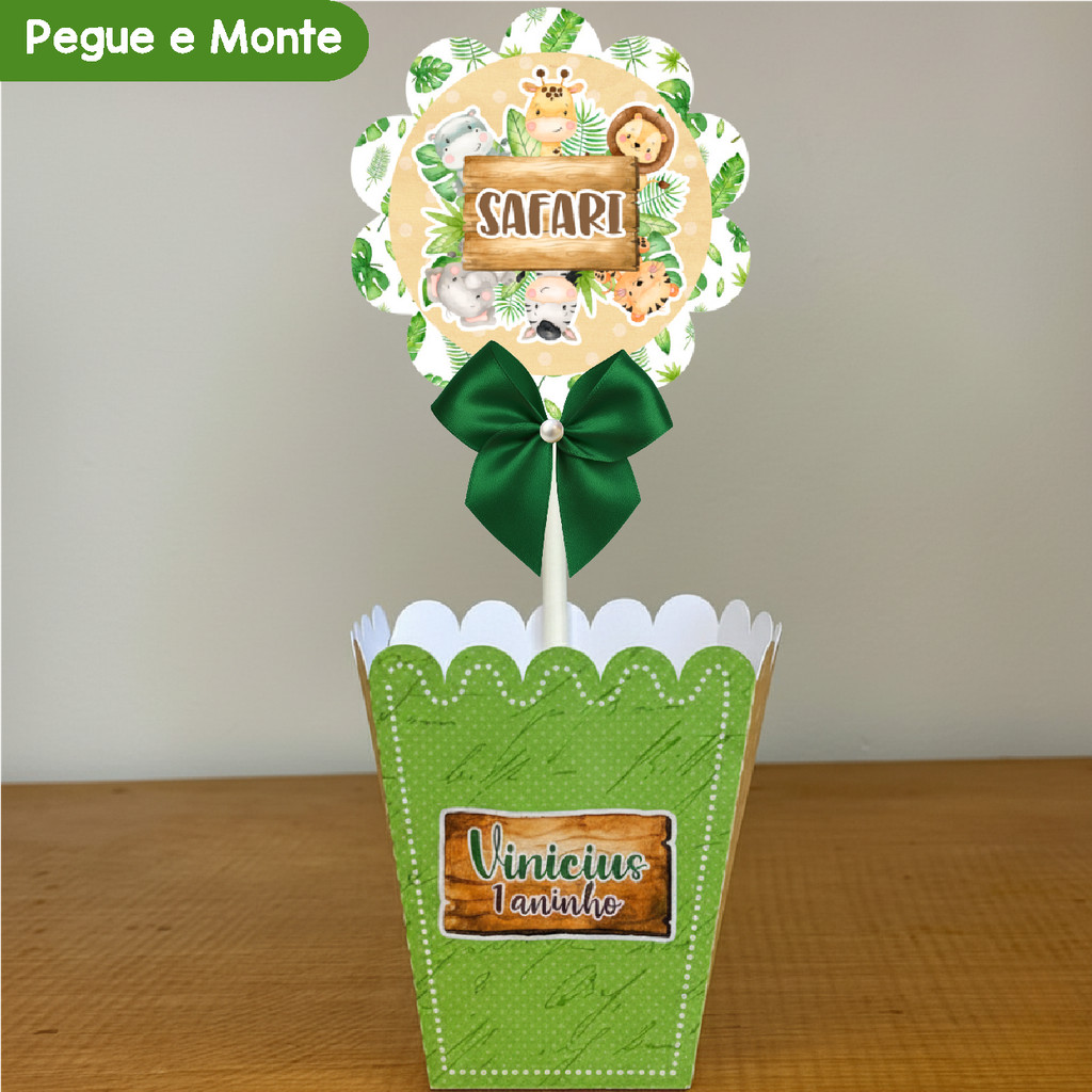 Centro de Mesa Cachepô Safari Verde Menino | Cachepot | Personalizados | Lembrancinhas | (Pegue e Monte)