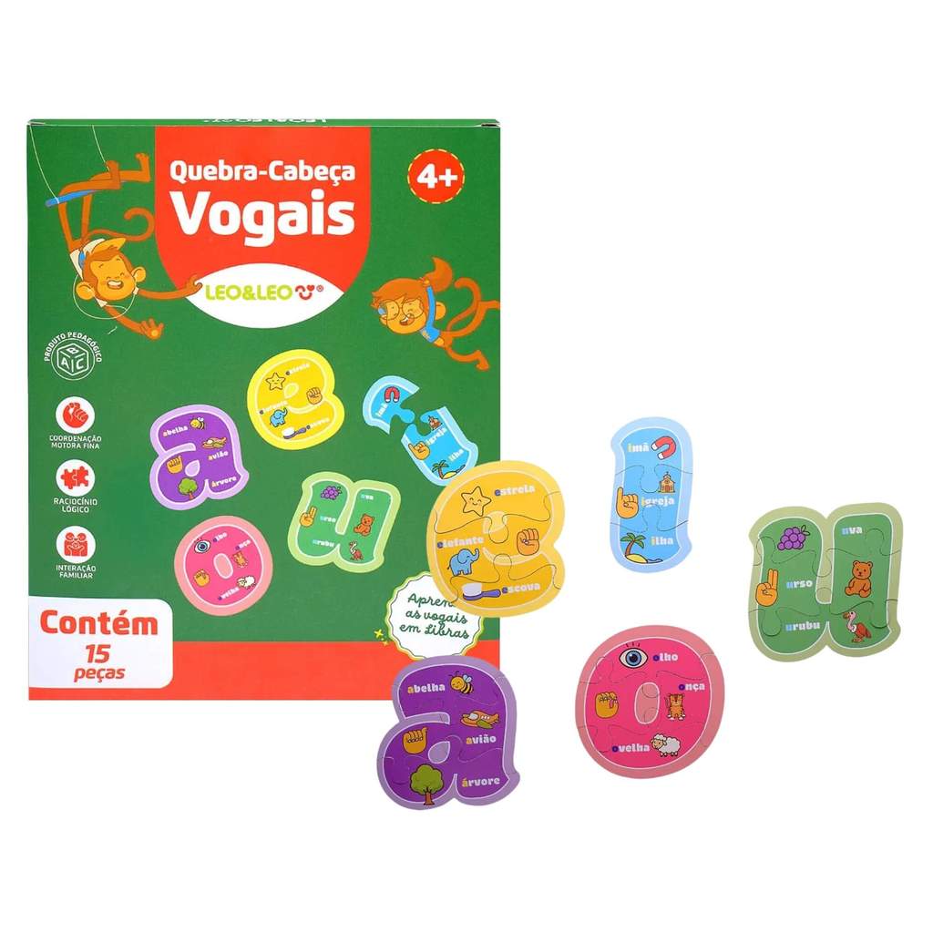 Quebra-Cabeça Vogais 15 Peças Caixa Leo&Leo Leonora - 10642 em Oferta na Shopee