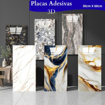 Kit 10 Placas Adesivas 3D Mármore De Parede Relevo Waterproof 30cm X 60cm Decoração Para Casa
