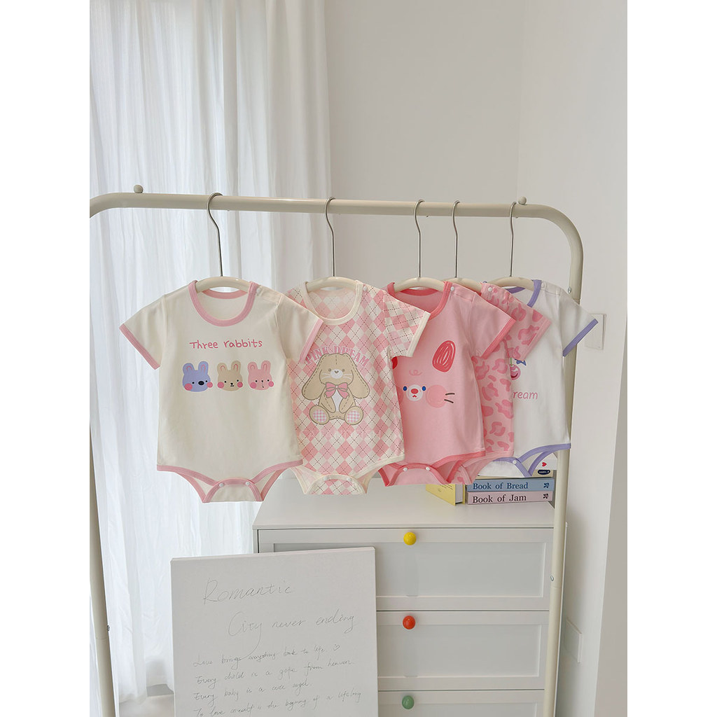 Feminino bebê roupas de verão roupas de bebê recém-nascido crianças puro algodão fino macacão bebê manga curta macacão 0