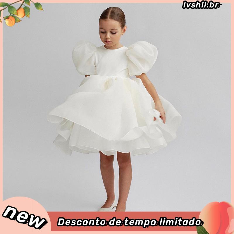 Vestido feminino novo vestido de manga bolha europeu e americano vestido de princesa vestido floral infantil saia de mal