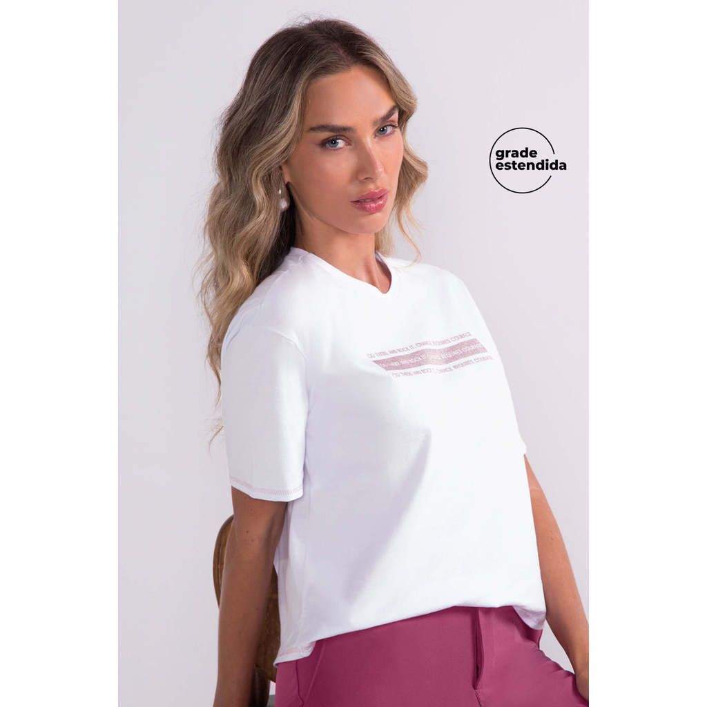 T-Shirt Feminina Manga Curta Marialícia Branco em Oferta na Shopee