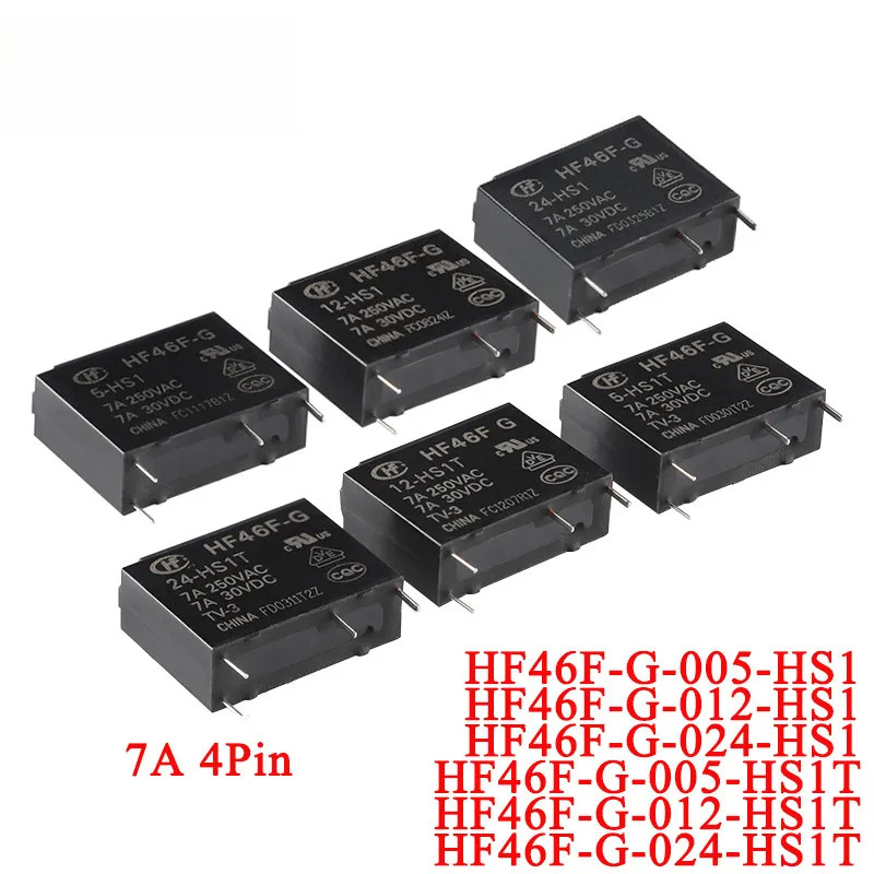 5 Unidades/1 Unidade Relé HF46F HF46F-G 005-HS1 012-HS1 024 HS1T 5VDC 12VDC 24VDC DC 5V 12V 24V Normalmente Aberto 7A 4P