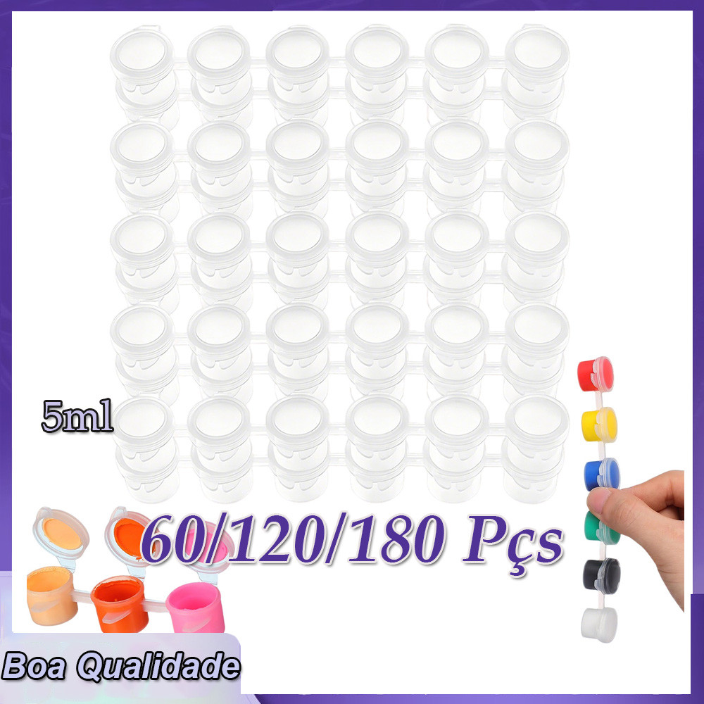 60/120/180 potes de tinta vazios 5ml Tiras para panelas de tinta Recipientes para artesanato e pinturas em salas de aula