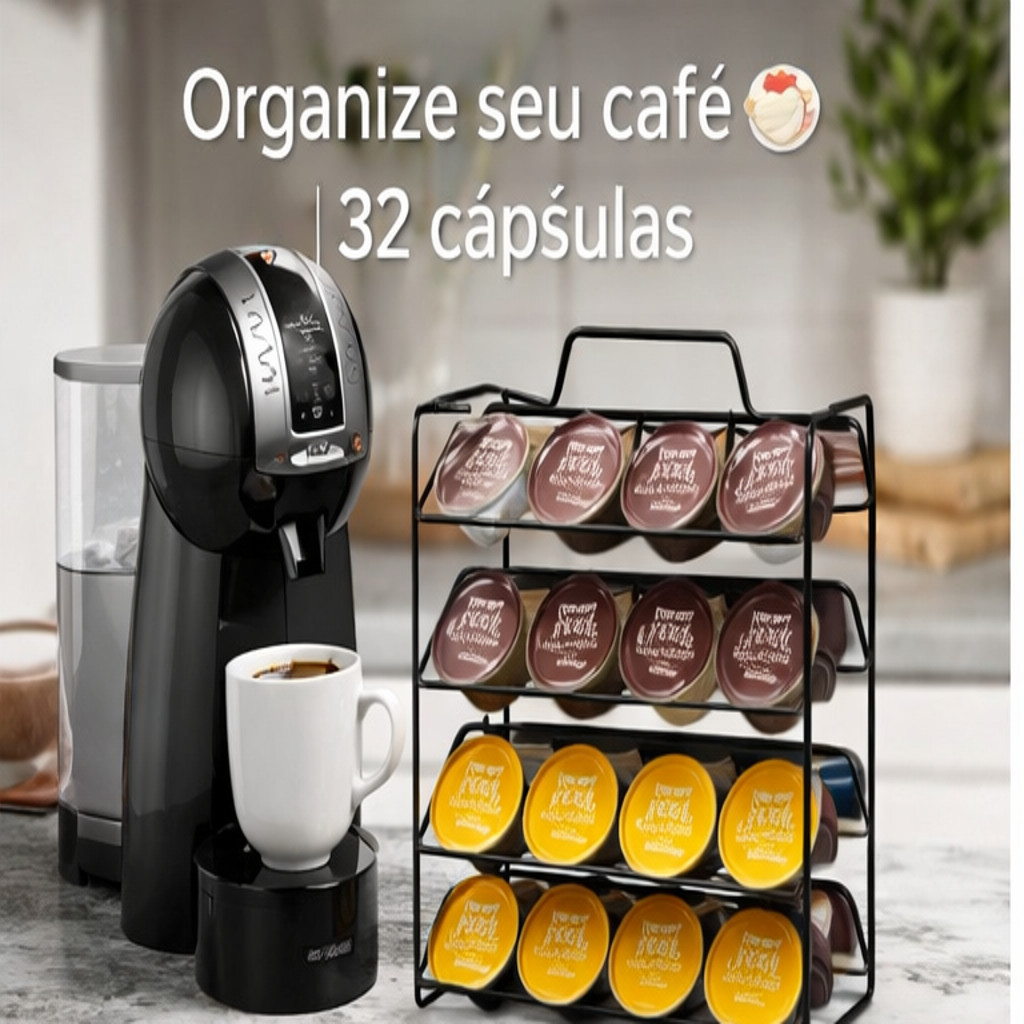 Suporte Porta Cápsulas Dolce Gusto 32 Unidades – Organizador Café Moderno Preto Utilidades Para Sua House