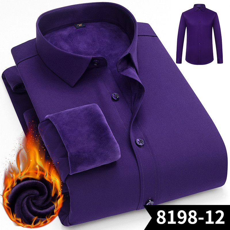2025 inverno velo-camisa térmica de lã masculina de manga comprida negócios Casual profissional Wear camisa roxa engross