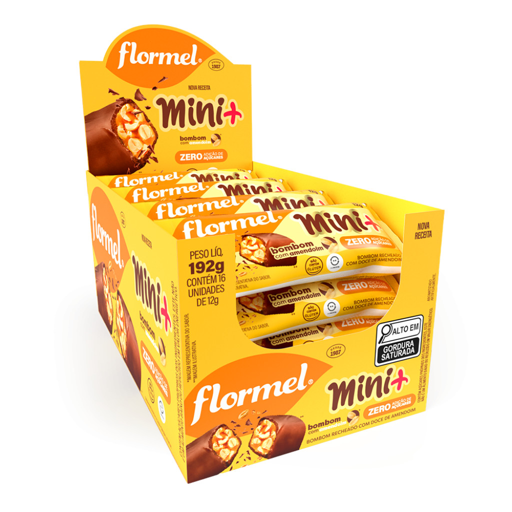 Bombom de Chocolate ao Leite Mini e, Recheado com Doce de Amendoim, Zero Açúcar - 16 Unidades
