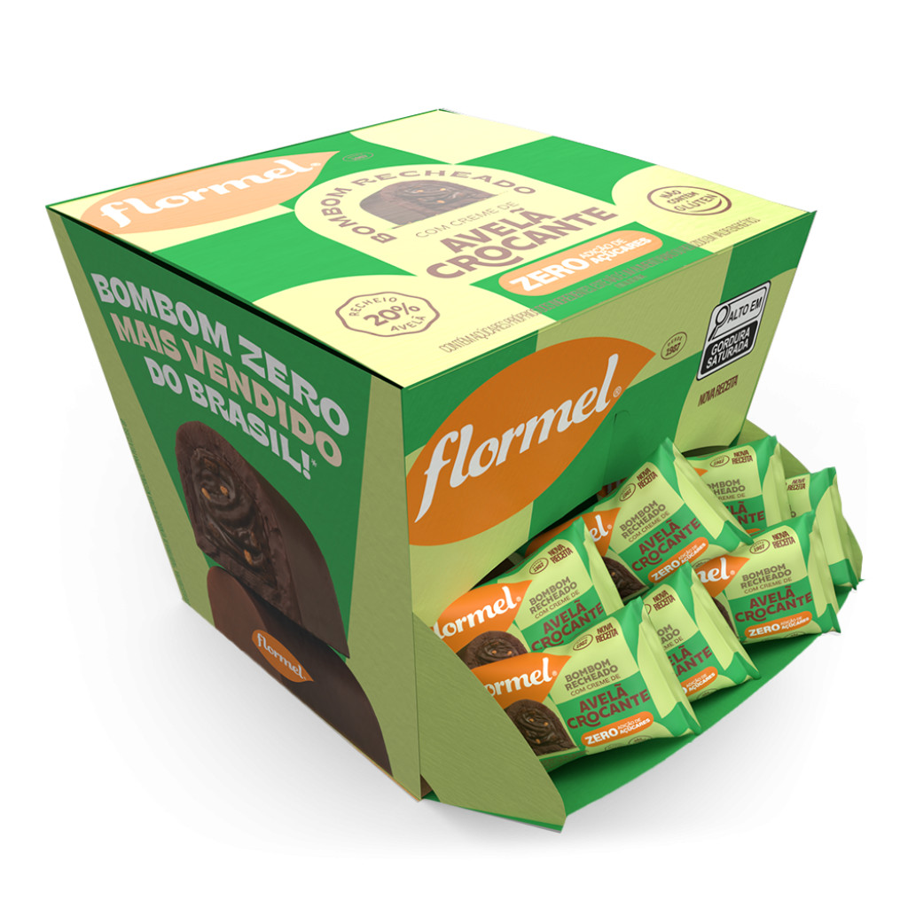 Bombom Zero Açucar Sem Glúten Chocolate ao Leite Recheado com Creme de Avelã Crocante Caixa 18 Unid 12g