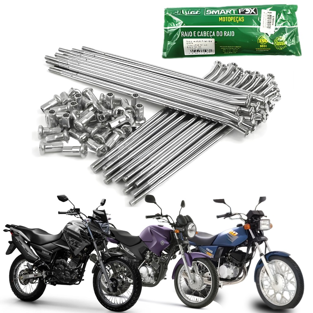 JOGO RAIOS TRASEIRO CROMADO 4MM SMARTFOX YAMAHA YBR 125 FACTOR 125 RD 135 XTZ CROSSER 150