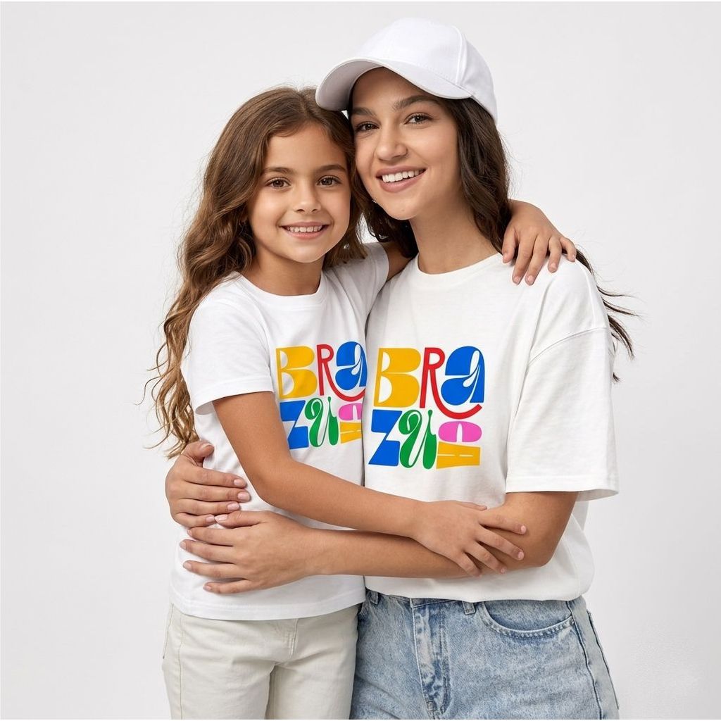 Kit 2 Camisetas Camisas T-shirts Mãe e Filha Copa Torcedora Brasil Hexa 100% Algodão Premium