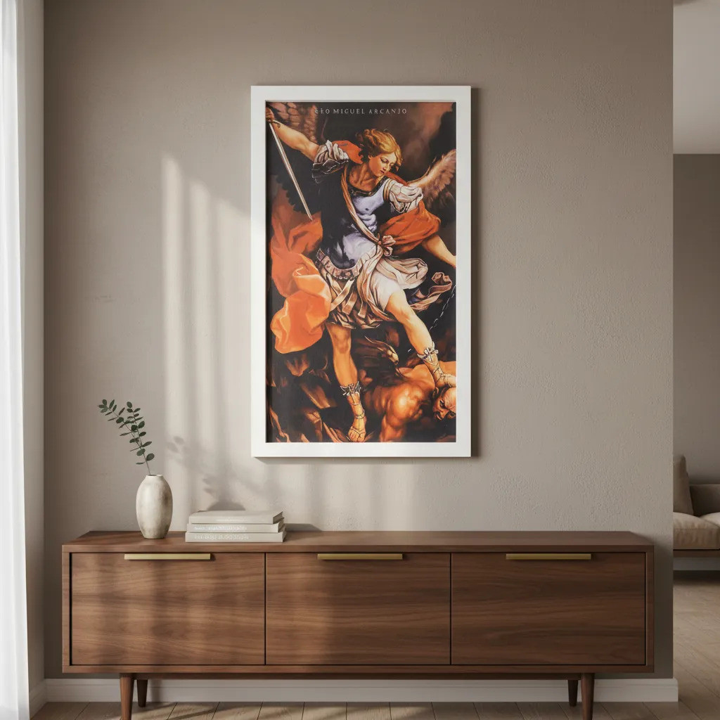 Quadro Decorativo São Miguel Arcanjo Proteção e Combate Religioso Católico para Sala Quarto Capela