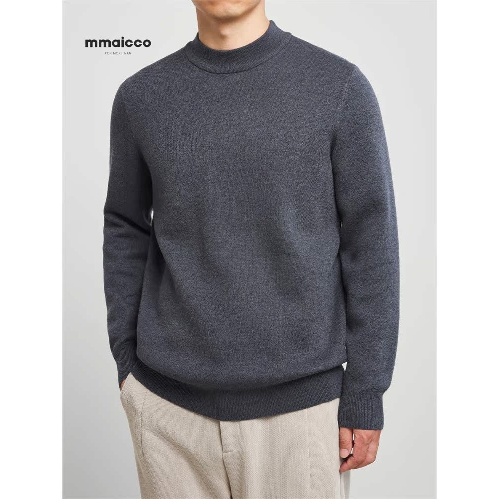 Momaike roupas masculinas forro de lã engrossado meia gola alta camisola masculina outono inverno camisa de fundo quente