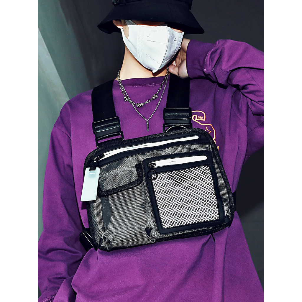 Street Wear saco de ferramentas masculino rua personalidade reflexiva tático colete saco estilo funcional saco peito mul