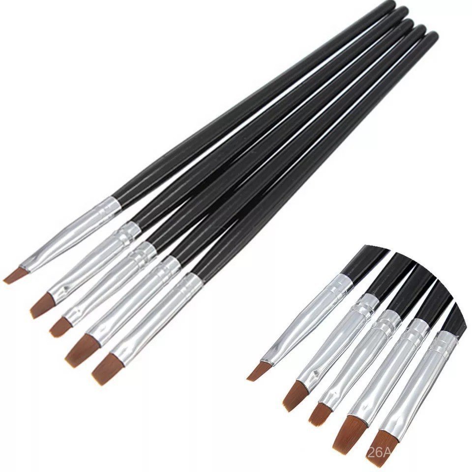 Pincéis para nail art no atacado, conjunto de 5 peças com cabos pretos, pincéis para esmalte em gel, canetas para esmalt