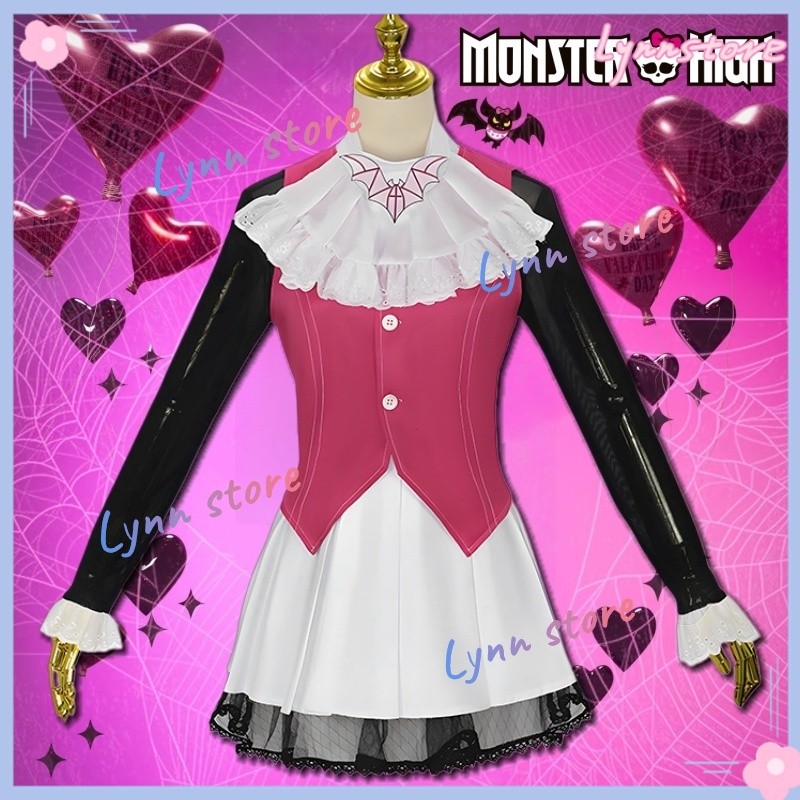 Fantasia De Cosplay De Monstro Alto Dráculaura Rosa Terno Vampiro Anime Conjunto De Peruca