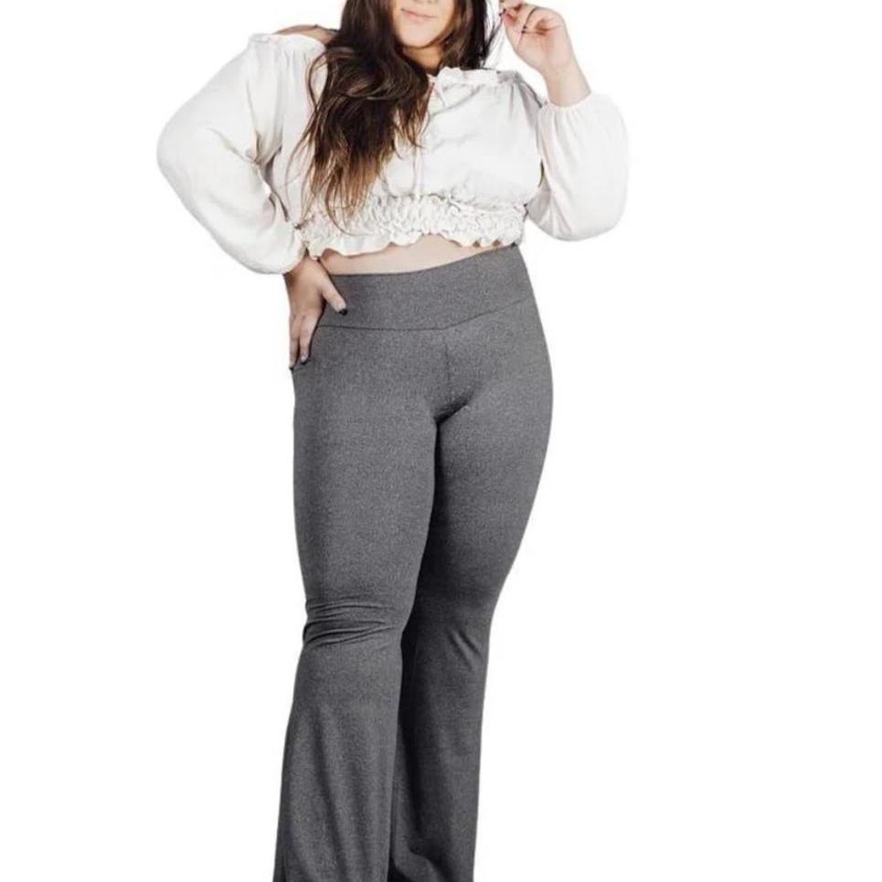 Calça Legging Bailarina Plus Size Boca De Sino Leg Flare Cintura Alta Tecido Grosso Zero Transparencia
