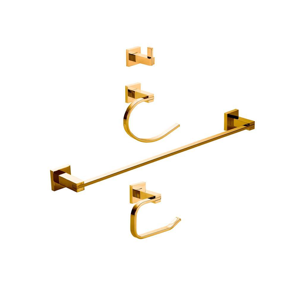 Acessórios Para Banheiro Quadrado 4 Peças São Francisco Pingoo - Dourado