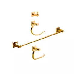 Acessórios Para Banheiro Quadrado 4 Peças São Francisco Pingoo - Dourado