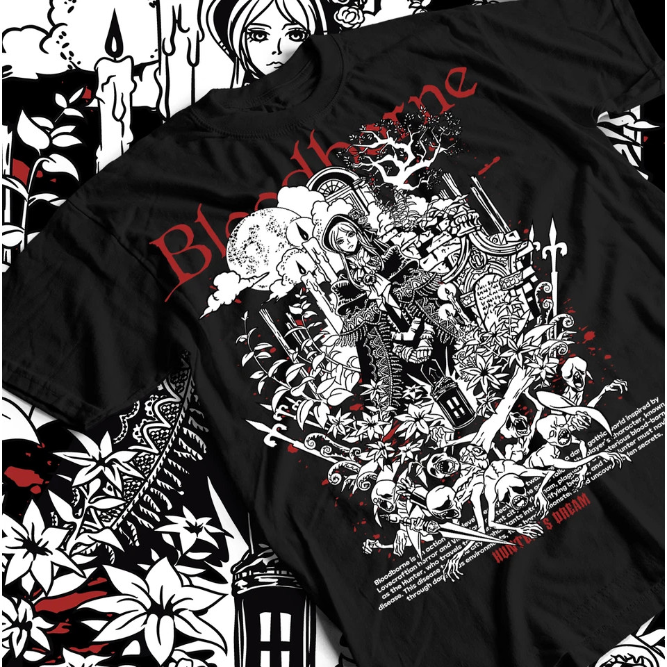 Camiseta Masculina Feminina Estampa Bloodborne Doll & Yharnam T-shirt Unissex Gamer Streetwear Envio Imediato