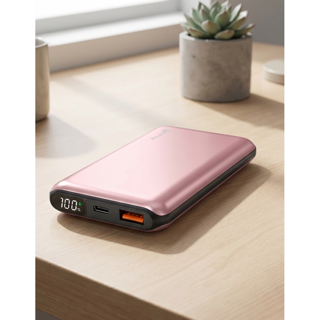 Power Bank Geonav 10000mAh Rose Carregamento Rápido 20W PD USB-C QC 3.0 Bateria Portátil Android