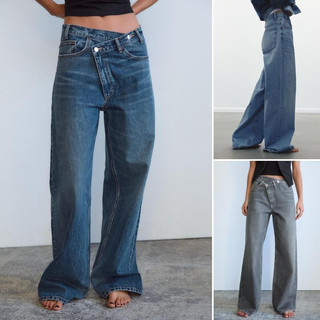 Y2K Calça jeans de algodão reta estilo primavera cintura alta perna larga calça jeans para ir ao trabalho