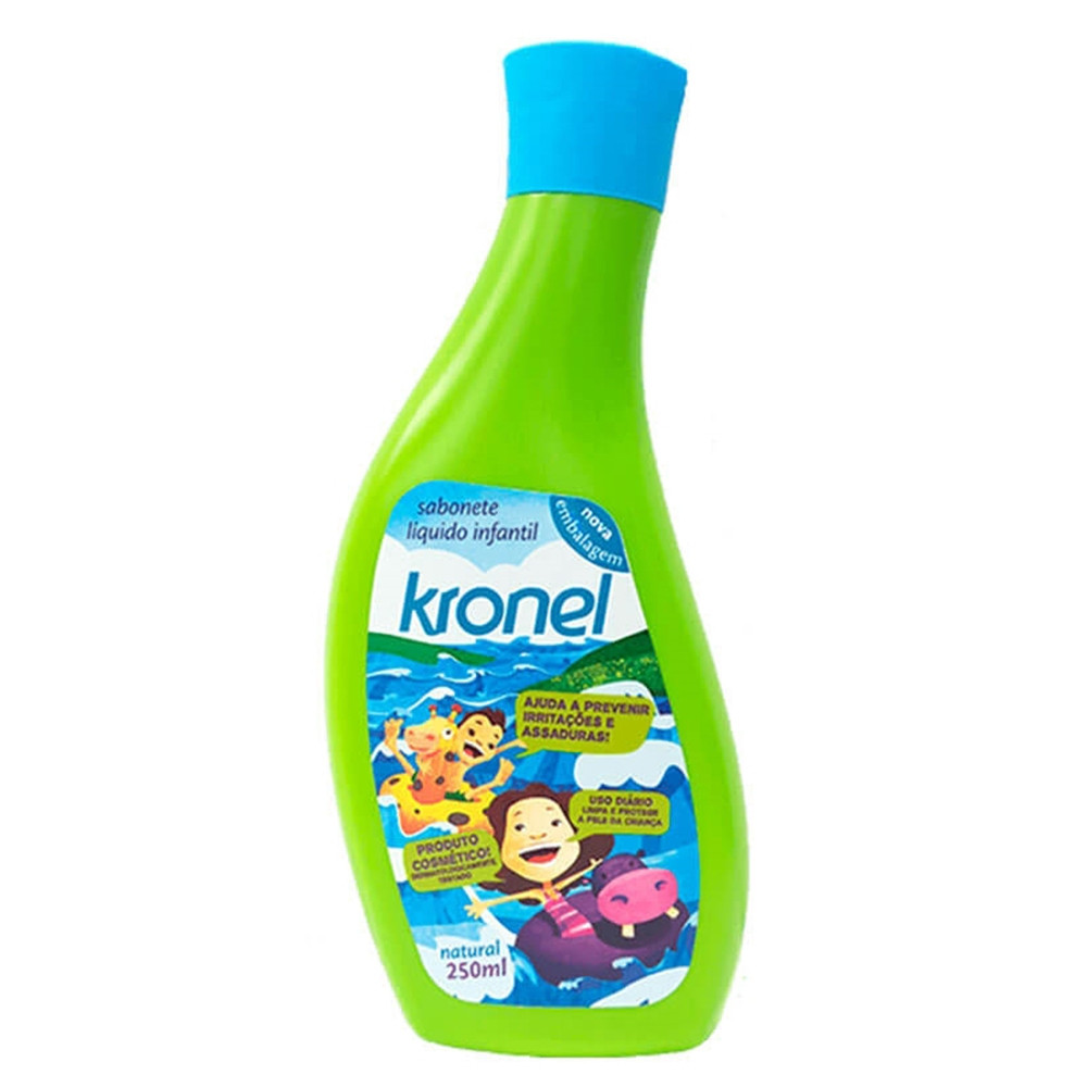 Sabonete Líquido Infantil Kronel 250mL - Higiene Corporal Suave com Aroeira e Leite de Aveia