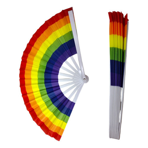 Leque Grande Arco Íris Colorido Lgbt Barulho Festa 63x34cm