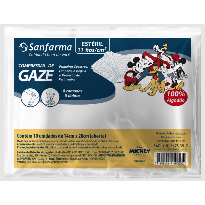Sanfarma Compressa de Gaze Estéril Mickey e seus Amigos em Oferta na Shopee