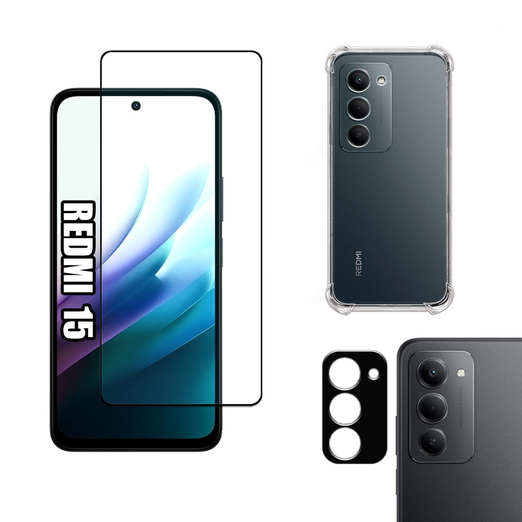 KIT Para Xiaomi Redmi 15 - Película de Vidro 3D - Capa - Câmera