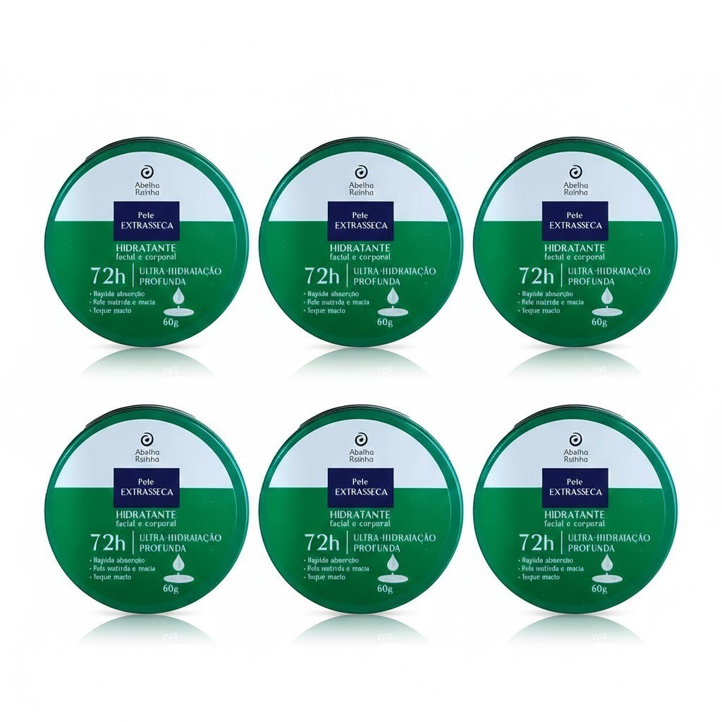 Kit 6 Creme Ultra Hidratante Facial e Corporal Pele Extrasseca Lata 60g - Abelha Rainha
