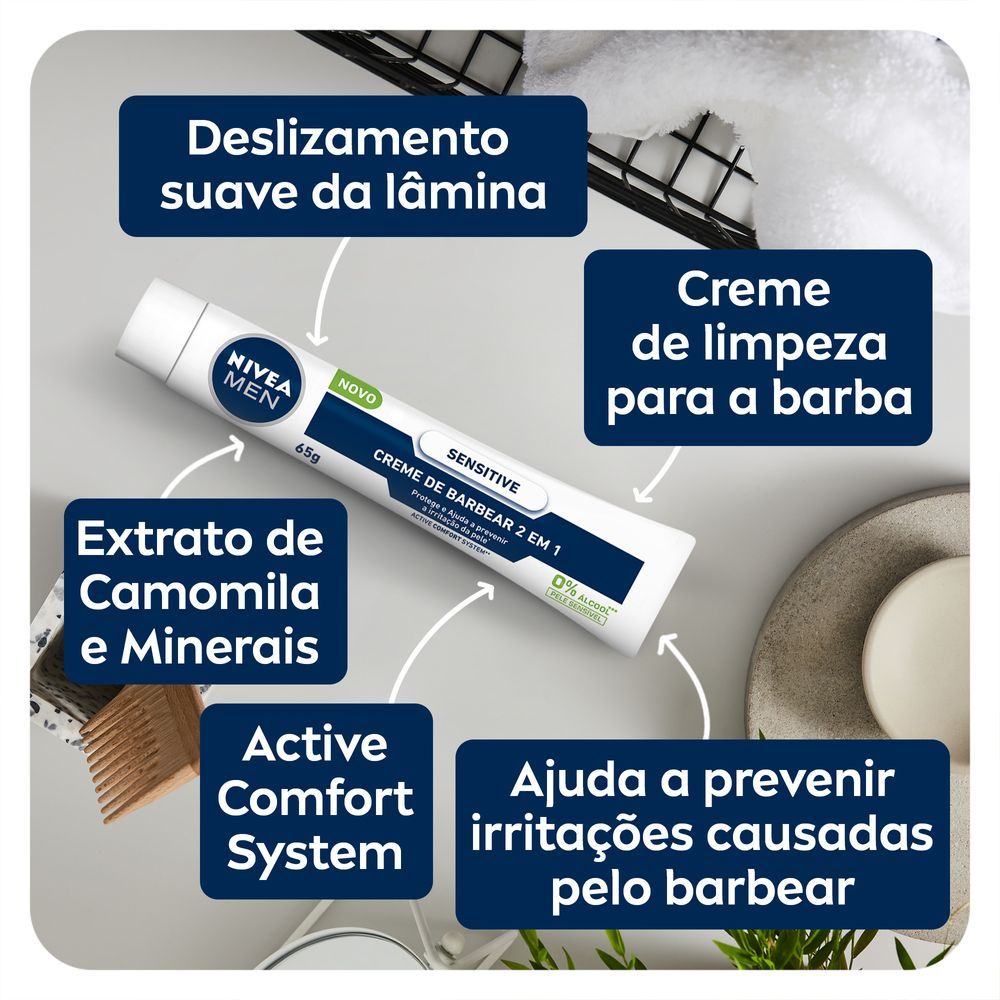 Detalhes do Creme de Barbear Nivea Men 2 em 1 Sensitive 65g