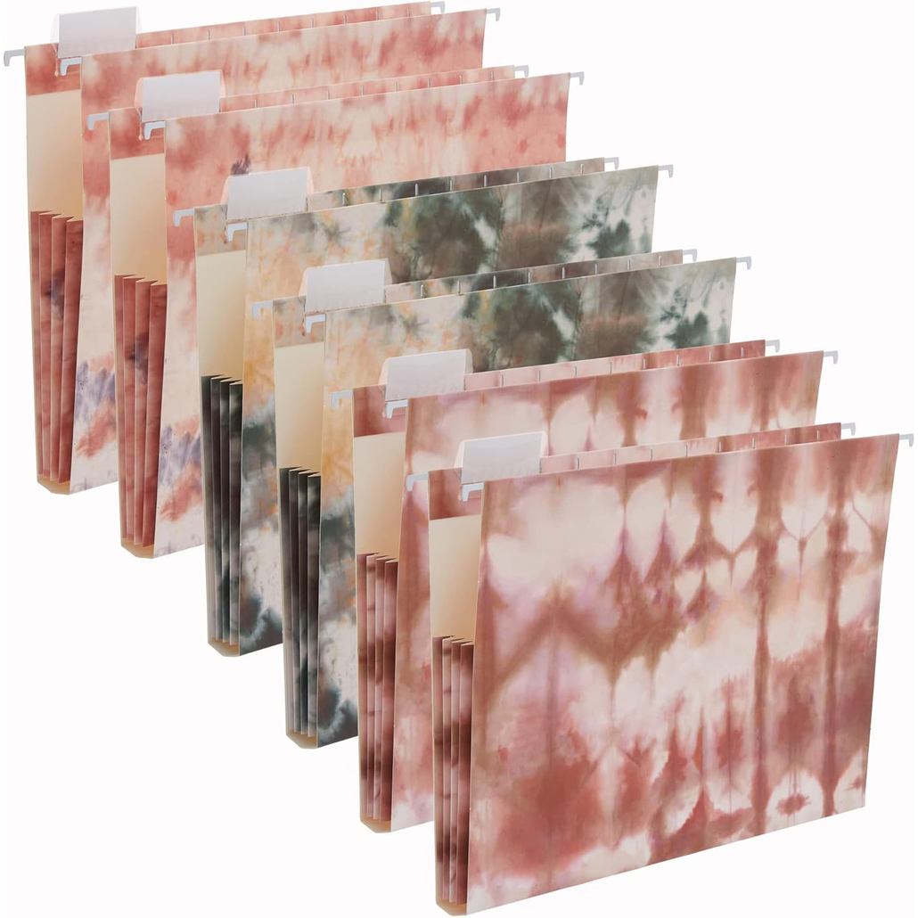 Y YOMA Pasta Suspensa Tamanho Carta - Pacote com 6 Pastas de Arquivo Expansíveis Decorativas Tipo Acordeão com Bolso, Co