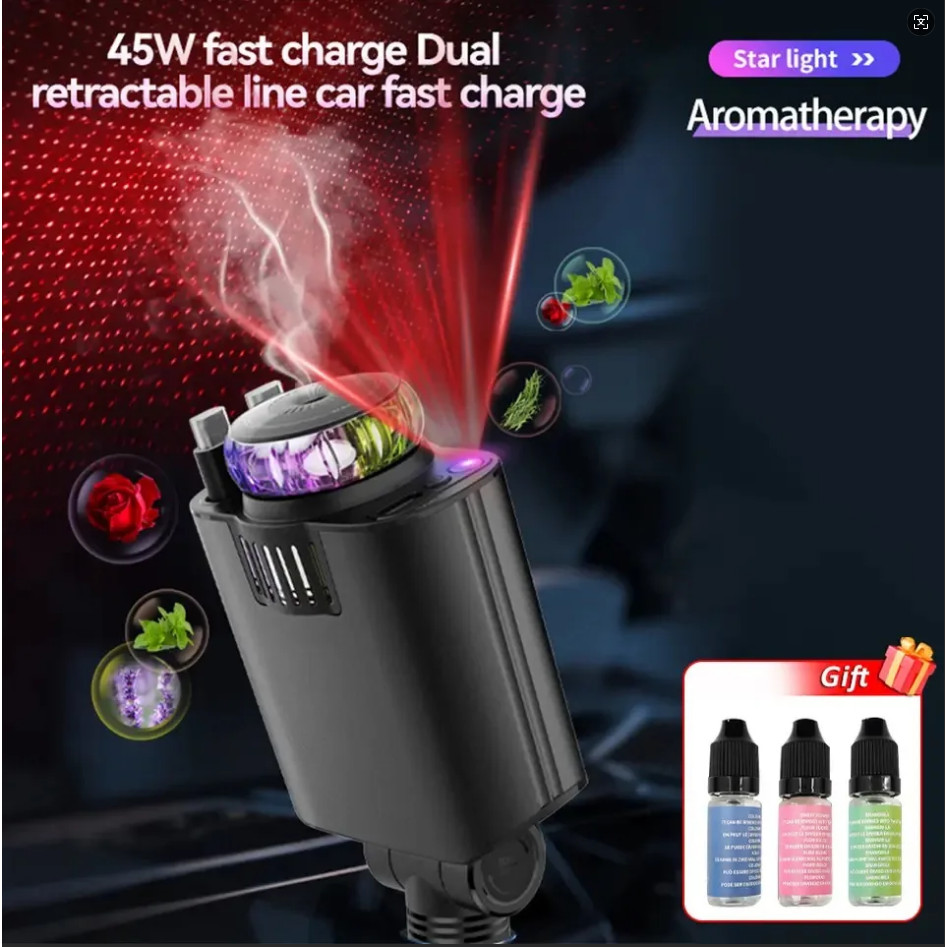 Carregador De Carro De Carregamento Rápido De 45 W Com Purificação De Ar Aromaterapia Luzes De Céu Estrelado Adaptador D