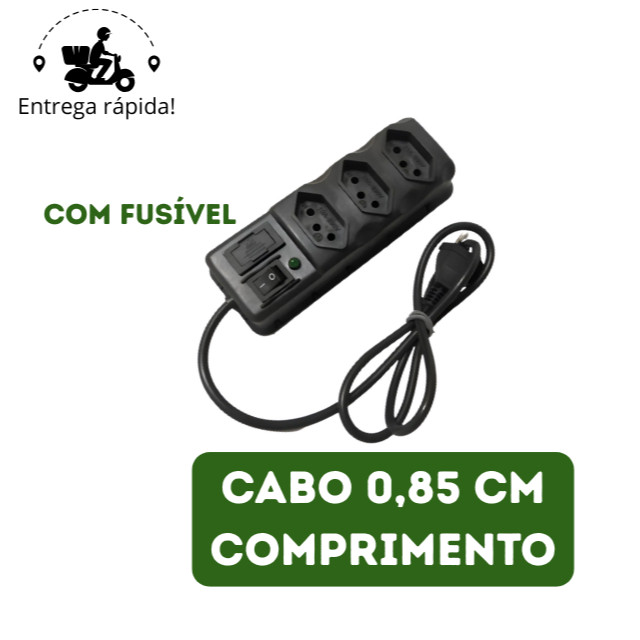 Filtro de Linha 3 Tomadas Régua de Tomada com Fusível Extensão Elétrica Bivolt Tripolar