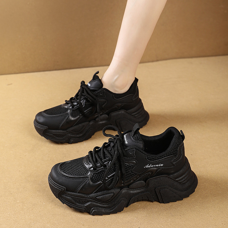 tênis corrida respirável tênis feminino caminhada casual Malha respirável de sola grossa papai sapatos femininos 2025 pr