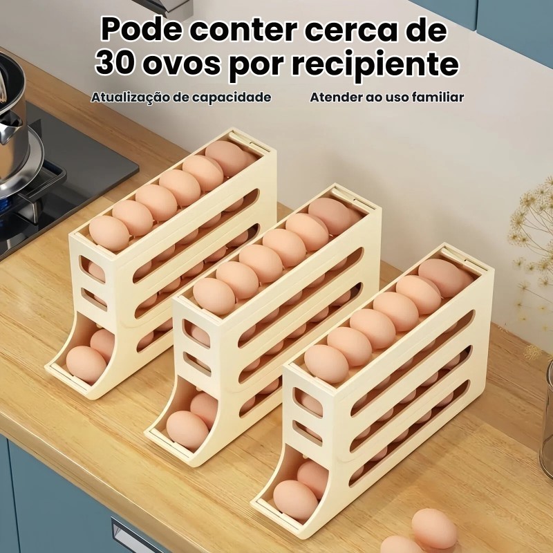 Porta-Ovos de 2 a 4 Andares, Bandeja Organizadora para Geladeira, Capacidade para Até 30 Ovos