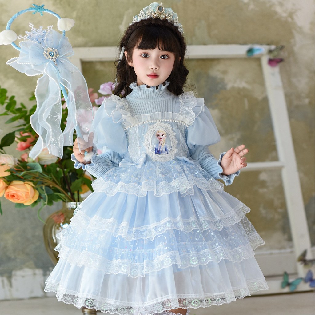 Vestido Elsa para meninas [saia + véu]