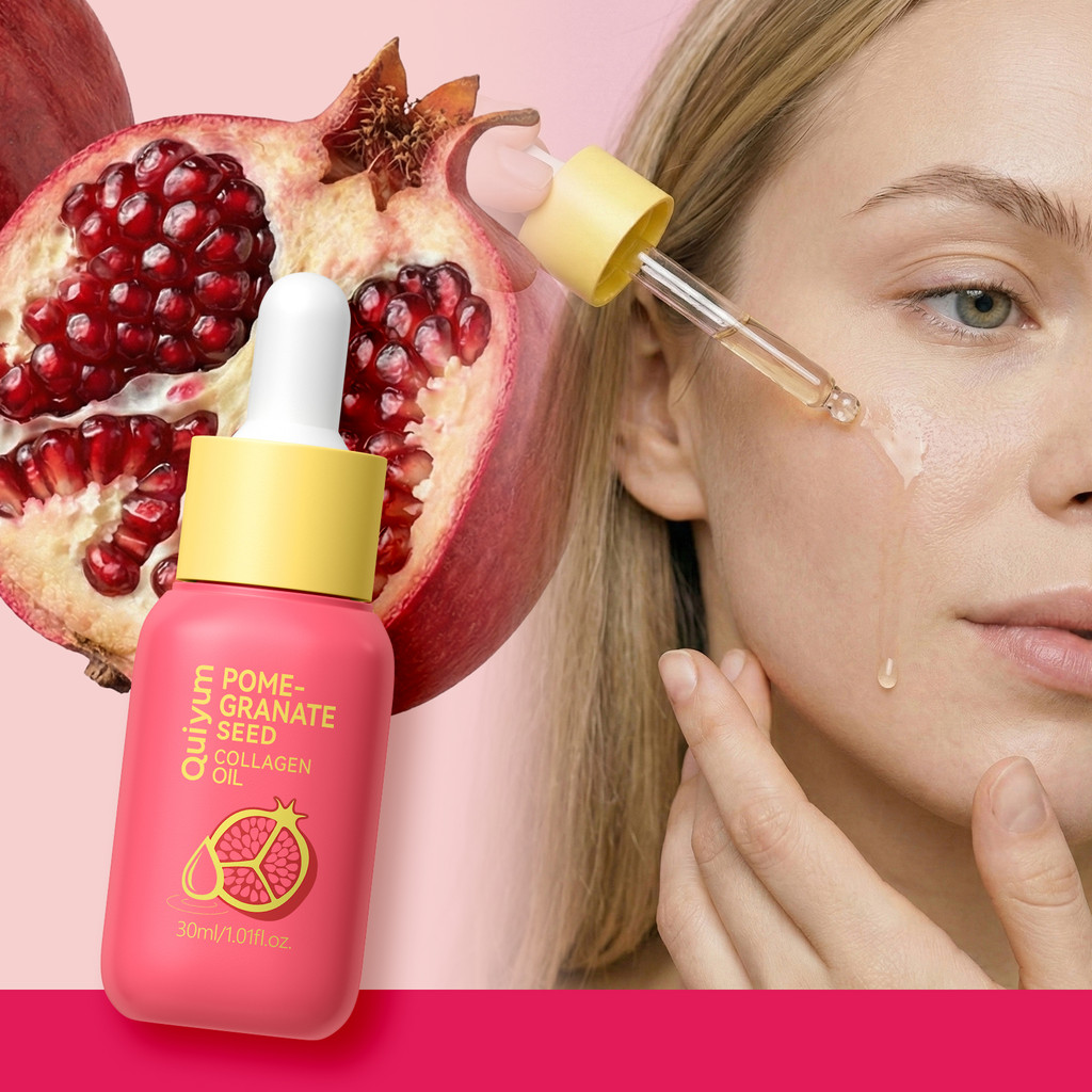 Óleo Facial De Colágeno De Semente De Romã QUIYUM 30ml Com De Rosa Mosqueta E Vi