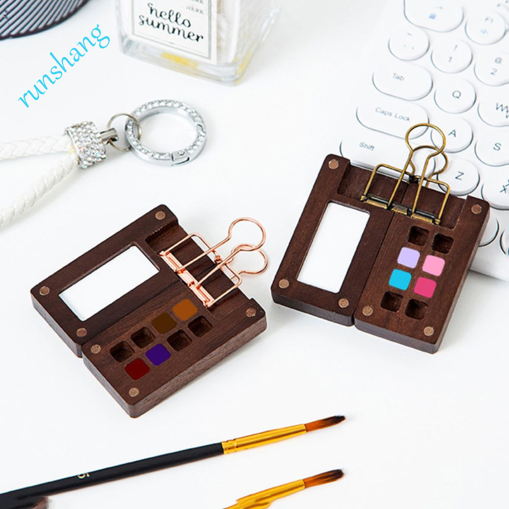 RUNSHANG Mini Paleta De Tinta Aquarela , Caixa Vazia De Nogueira Preta , 8 Grades