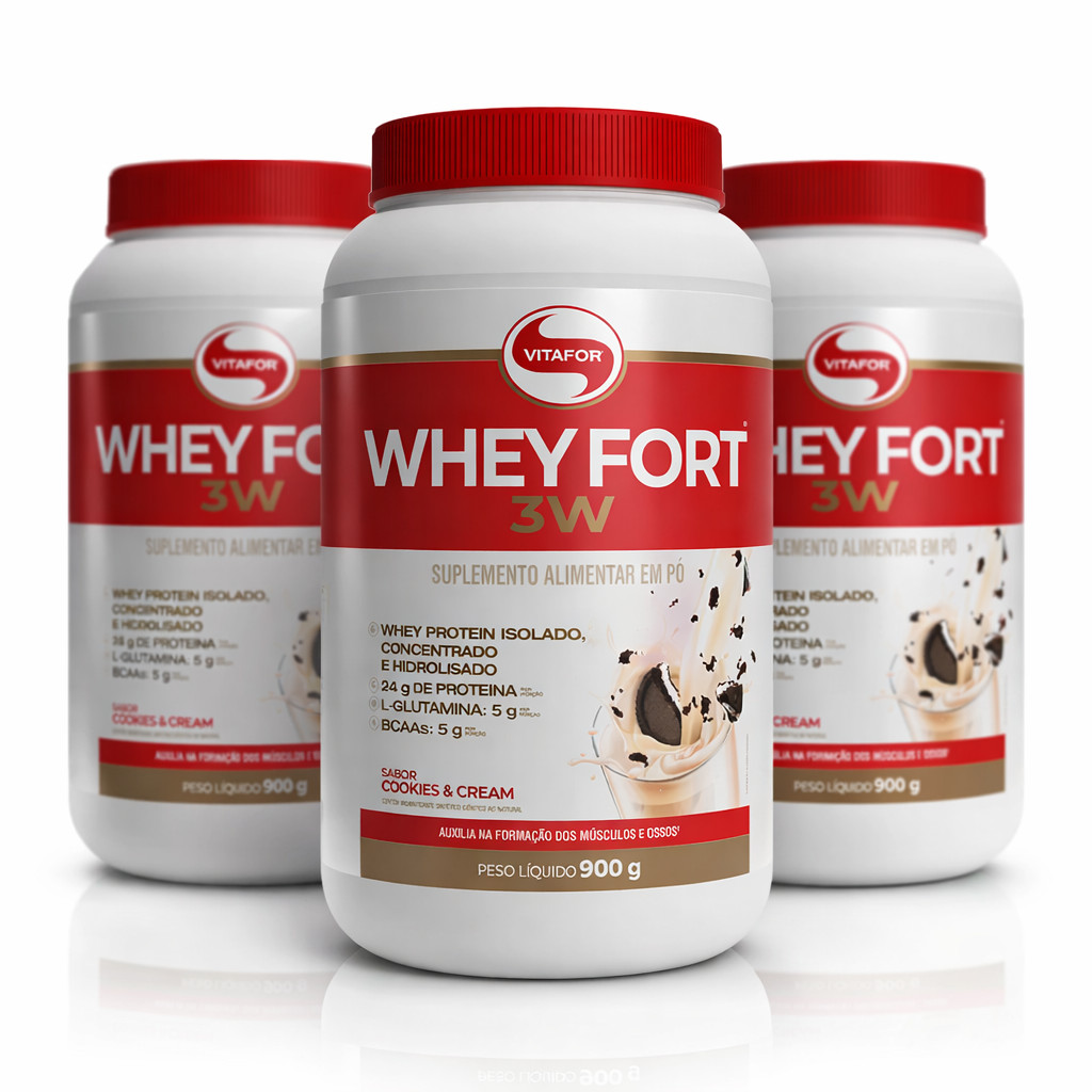 KIT 3 | Whey Fort 3W Cookies & Cream Vitafor 900g