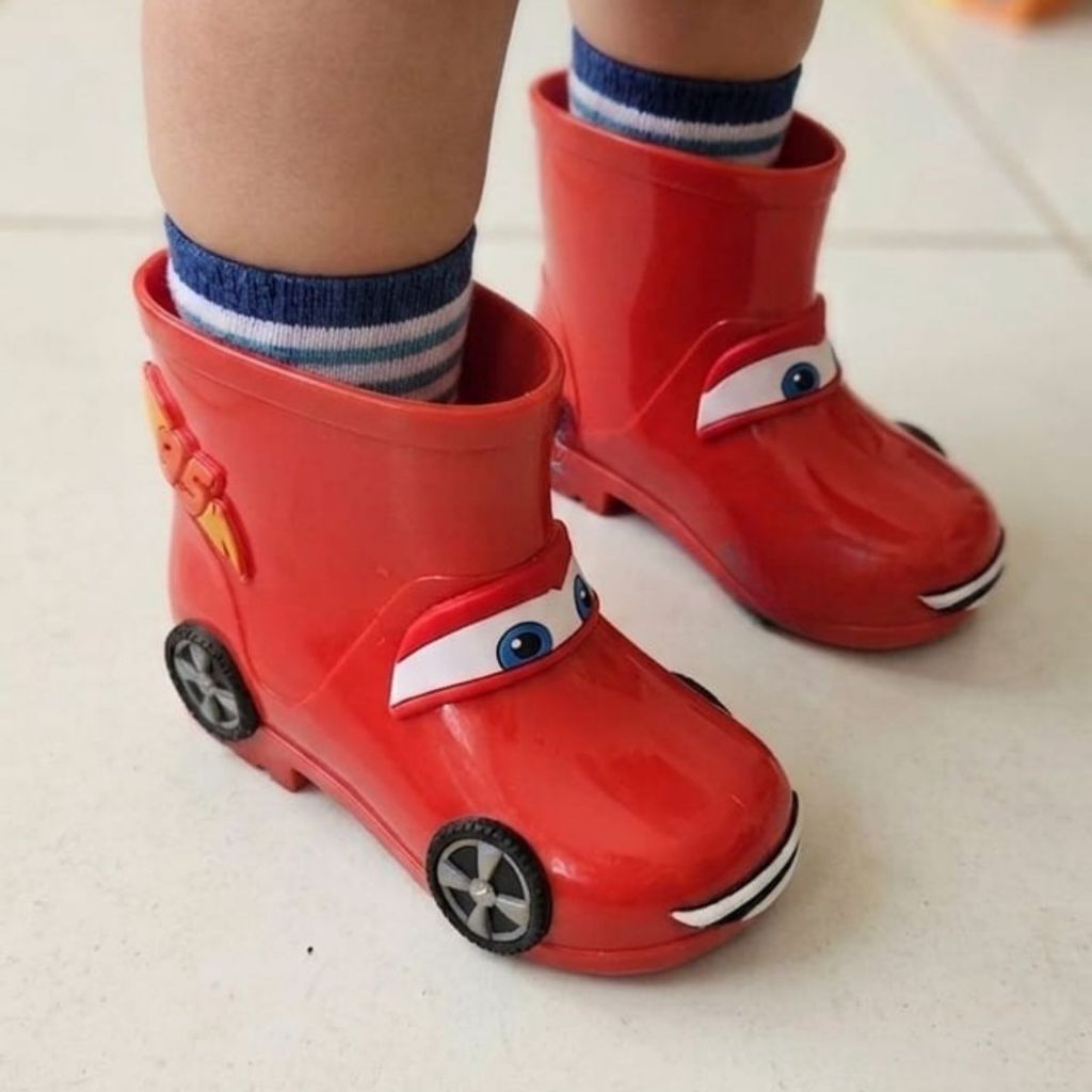 Galocha Infantil Carro Menino Bota Chuva Criança Leve Confortável Relâmpago