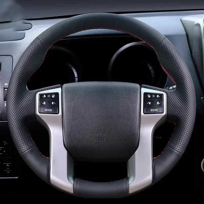 DIY Costurado À Mão Macio Preto Couro Genuíno Para Toyota Land Cruiser Prado Tundra Tacoma 4Runner Capa De Volante Do Ca