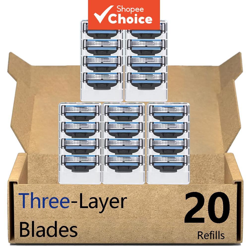 Lâminas de reposição para barbeador manual de segurança, 20 lâminas de barbear de 3 camadas, compatíveis com Gillette