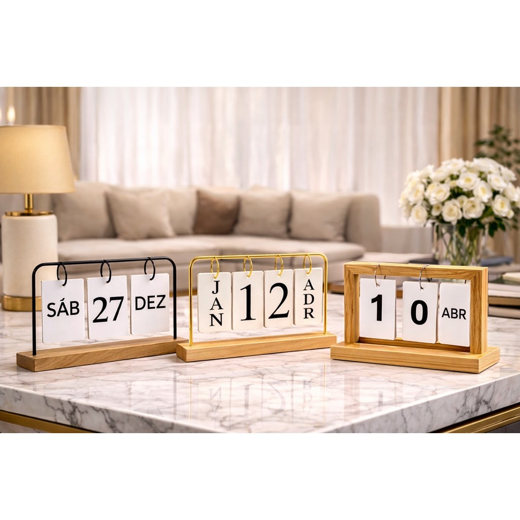 Calendário de Mesa Permanente Decorativo com Plaquinhas Frente e Verso para Sala, Escritório, Quarto
