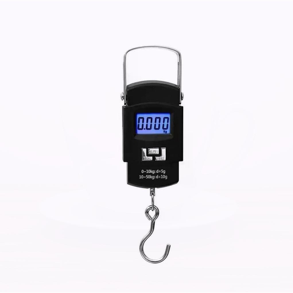 Balança digital portátil de mão com gancho — até 50kg, leitura em LCD