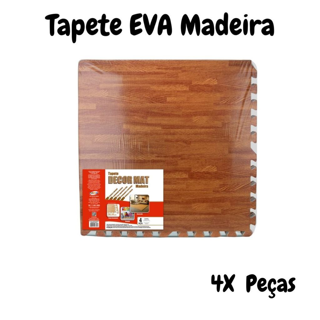 TAPETE TATAME EVA  ESTAMPA MADEIRA 4 PEÇAS DECORAÇÃ PARA CASA ESTILO QUEBRA CABEÇA 60X60CM