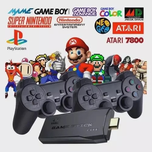 Top Videogame Stick 4K 64gb 20mil Jogos 2 Controles Sem Fio Console Portatil Jogos Antigo Retro VARIEDADES