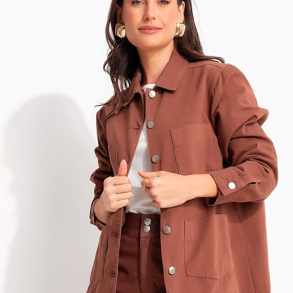 Jaqueta Marrom Em Sarja Quintess em Oferta na Shopee