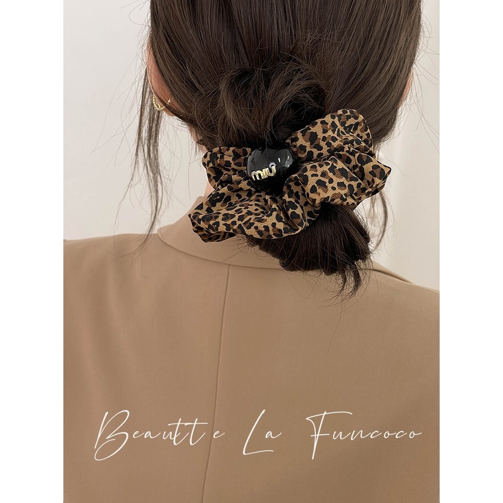 Leopardo impressão elegante elástico anel de cabelo bola cabeça feminino High-End doce estilo coreano cabeça corda corda
